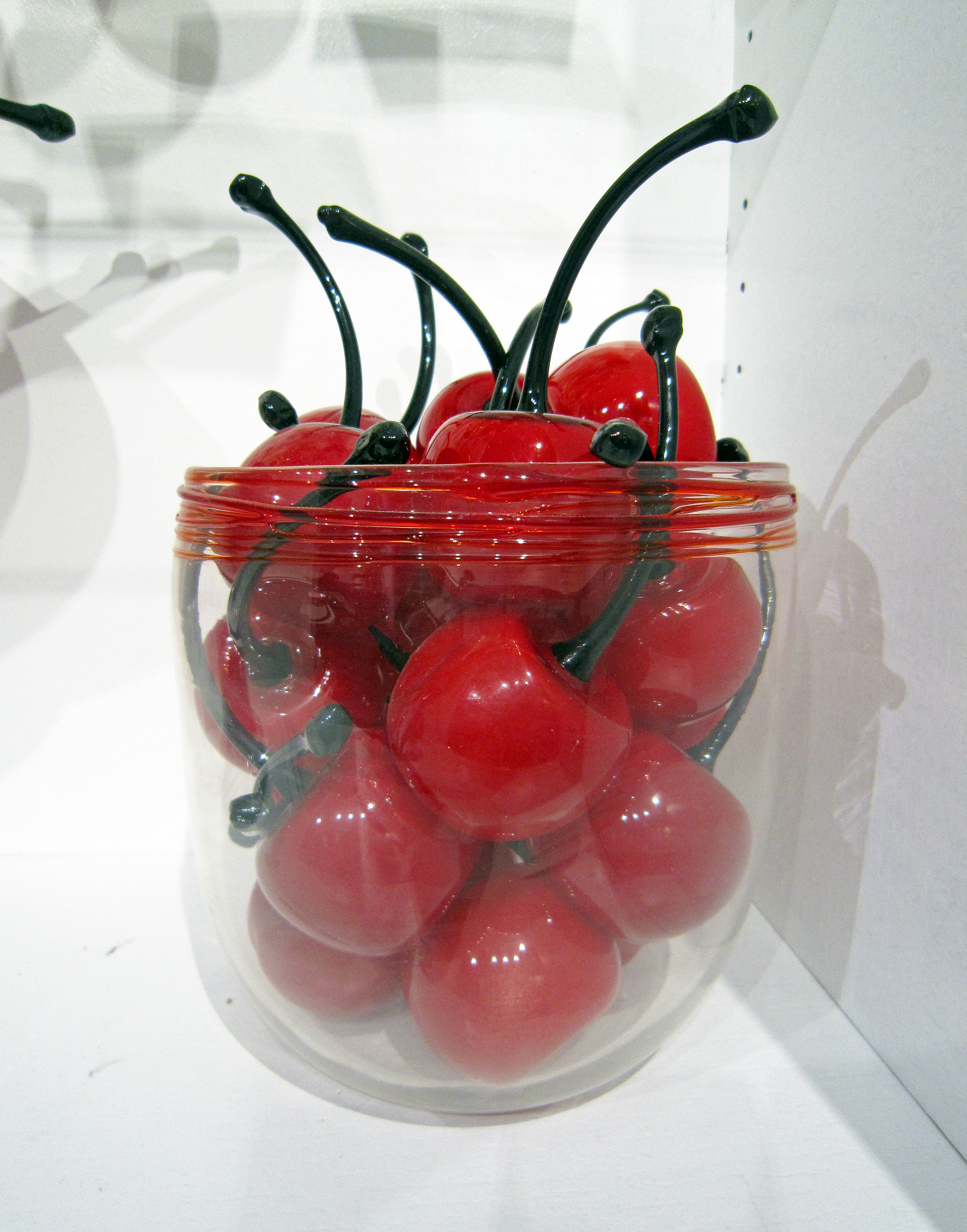 Donald Carlson Clear Bowl with 21 Red Cherries